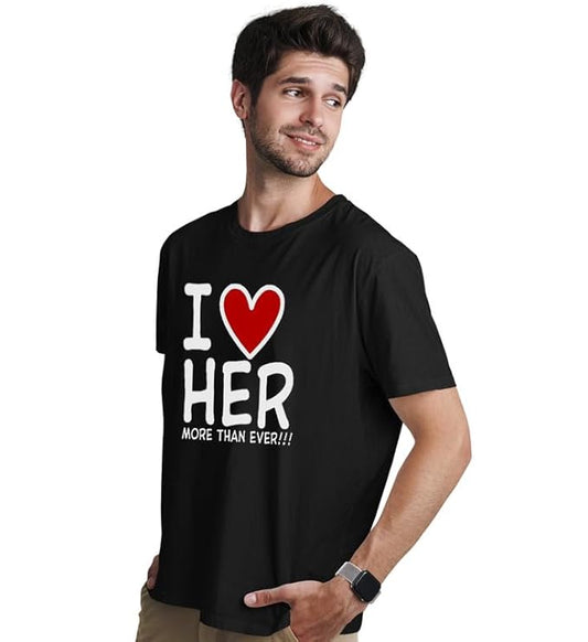 I Love Him | I Love Her Graphic Print Couple T-Shirt