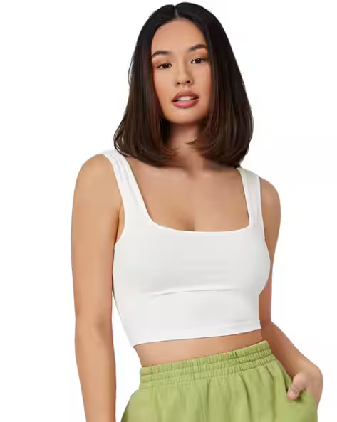 Women’s Ribbed Square Neck Crop Tank Top | Stretchable Sleeveless Camisole for Gym, Casual & Layering