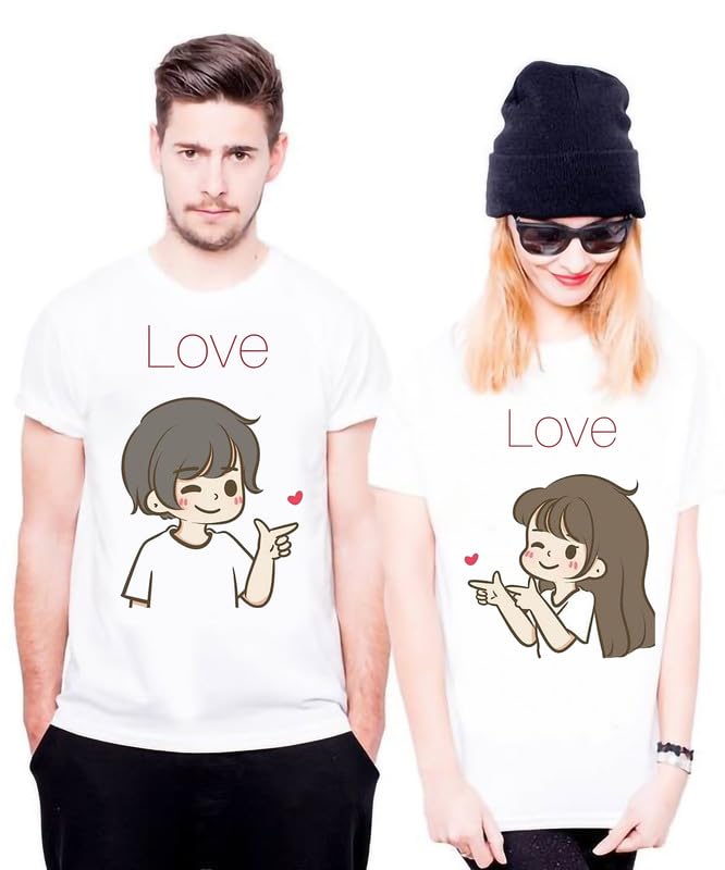 Cute Cartoon Love Couple Graphic Print T-Shirt