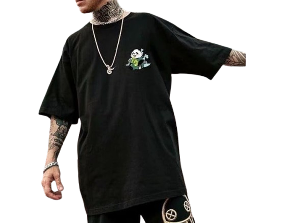 Men’s Black Oversized Panda Graphic T-Shirt – Streetwear Style