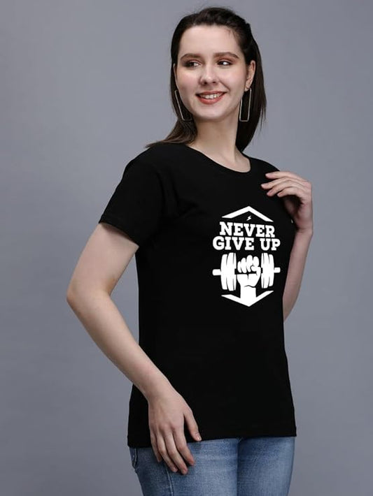 Never Give Up Graphic Print Women's T-Shirt