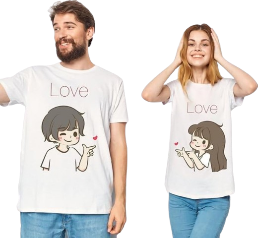 Cute Cartoon Love Couple Graphic Print T-Shirt