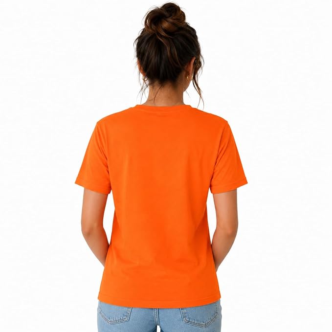 Women's Orange Daisy Flower Printed Oversized Cotton T-Shirt | Casual Graphic Tee