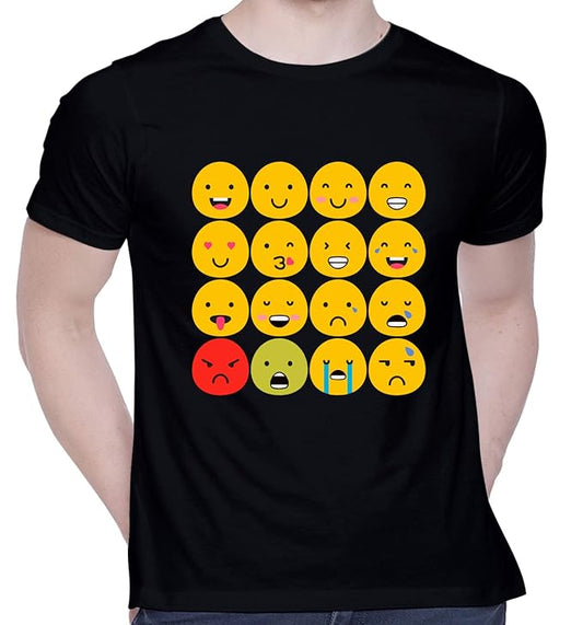 PD CLORI Men's White Cotton Emoji Graphic Print T-Shirt