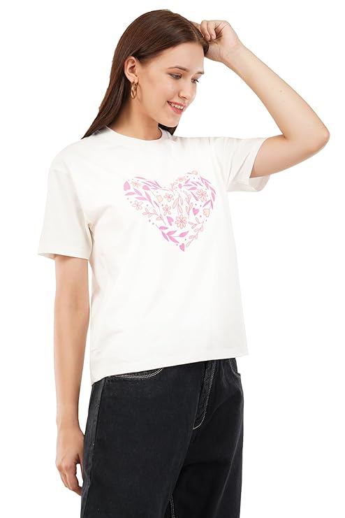 Stylish Heart Graphic Cotton T-Shirt for Women