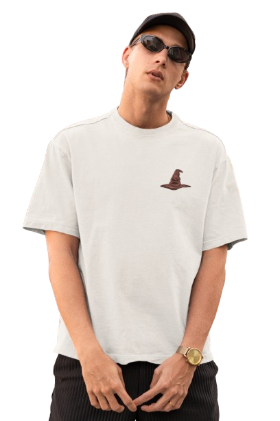 Men’s Oversized Black T-Shirt with Wizard Hat Chest Print