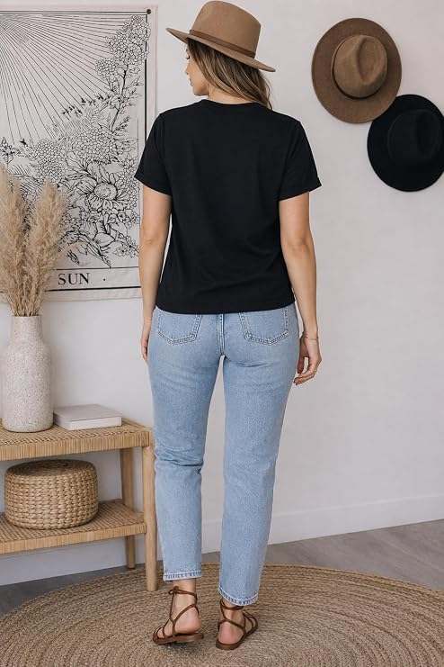 Women's Black Floral Graphic T-Shirt | Premium Cotton Round Neck Casual Tee