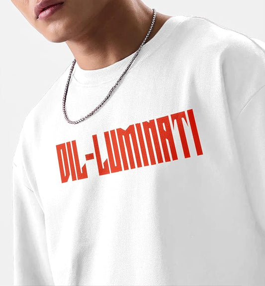 PD CLORI Men's Oversized T-Shirt, White, Dil-Luminati Tour Graphic Print, Casual Wear