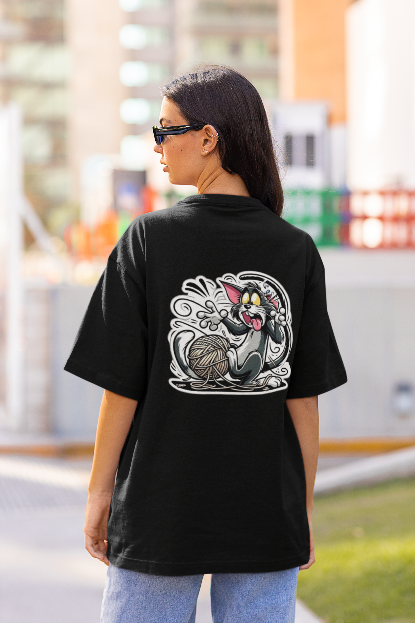 Tom & Jerry Oversized Women’s Cotton T-Shirt – Cartoon Graphic Streetwear Tee