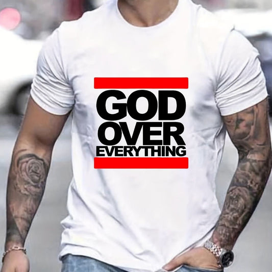 God Over Everything Regular Men’s Cotton T-Shirt – Faith Typography Graphic Tee