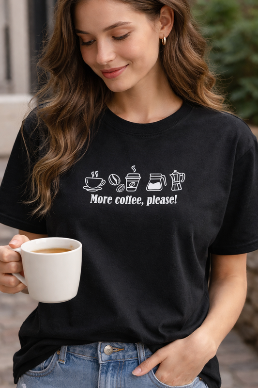 More Coffee, Please! Minimal Graphic Black T-Shirt