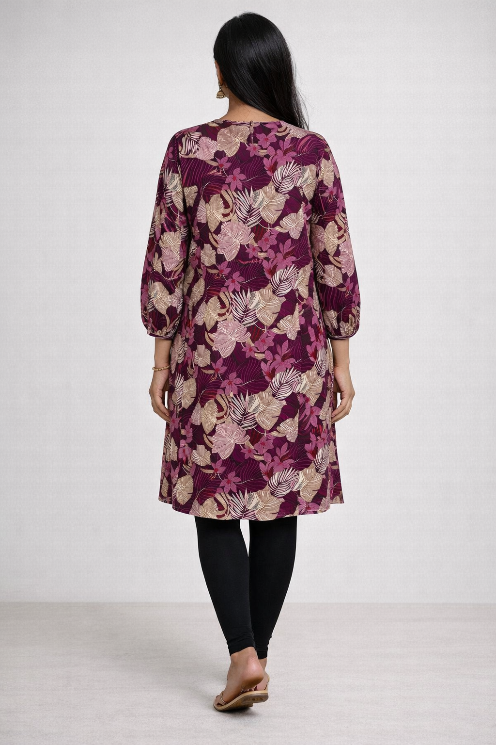 Wine Floral Printed A-Line Kurti for Women | Elegant Everyday Style by Pd Clori