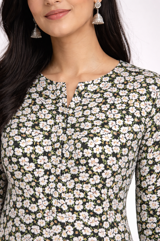 Elegant Olive Floral Printed Kurti for Women | Minimal Everyday Style by Pd Clori