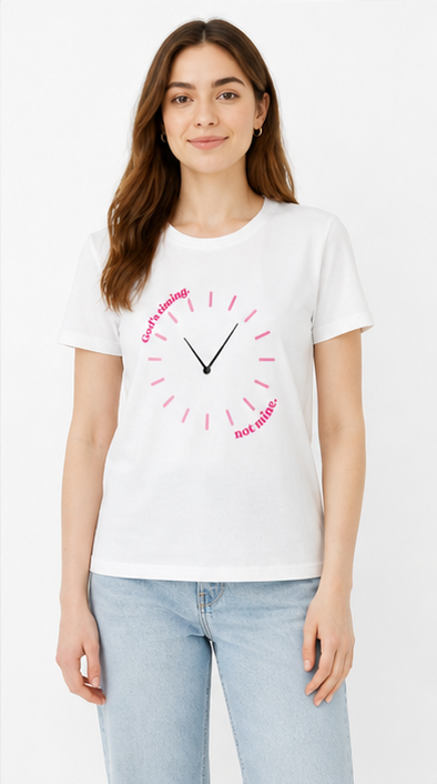 Pink Clock Graphic White T-Shirt for Women | Cute “Good Things Take Time” Aesthetic Tee by Pd Clori