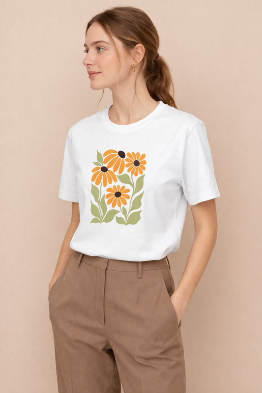 Vintage Daisy Floral Graphic T-Shirt for Women | Minimal Aesthetic Nature Tee by Pd Clori