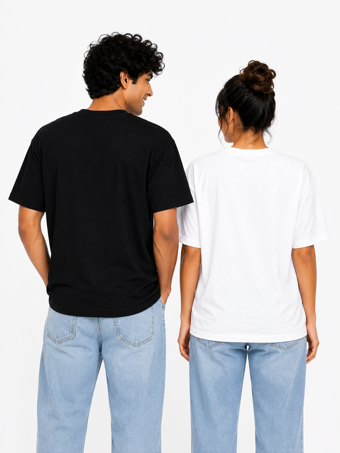 Matching Couple “Hello” Printed T-Shirts – Black & White Unisex Tees
