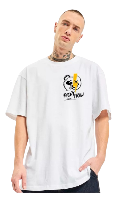 Men’s Black Oversized Graphic Tee – “RIGHT NOW” Panda Bolt Print