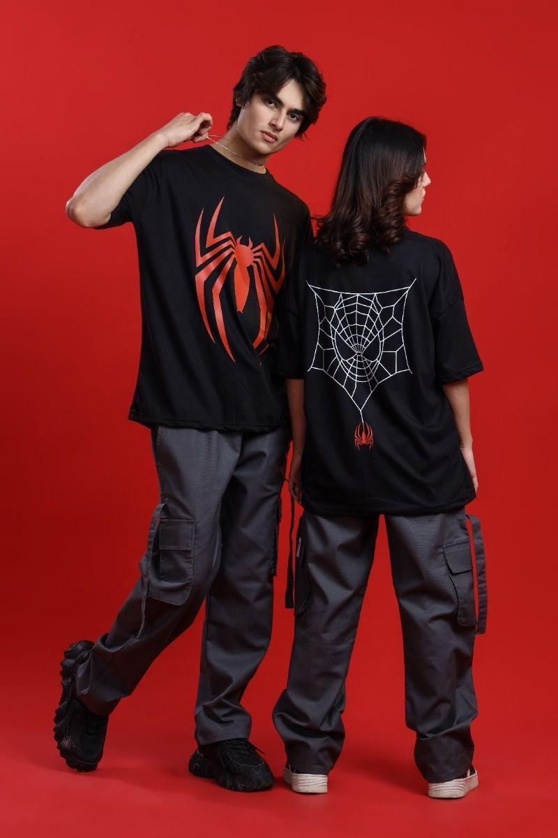 Unisex Oversized Spider Graphic T-Shirt – Black & Red | Streetwear Collection