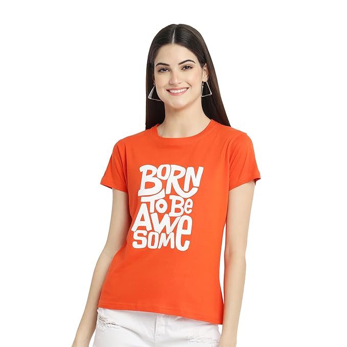 Women’s “Born To Be Awesome” Graphic Printed Cotton T-Shirt