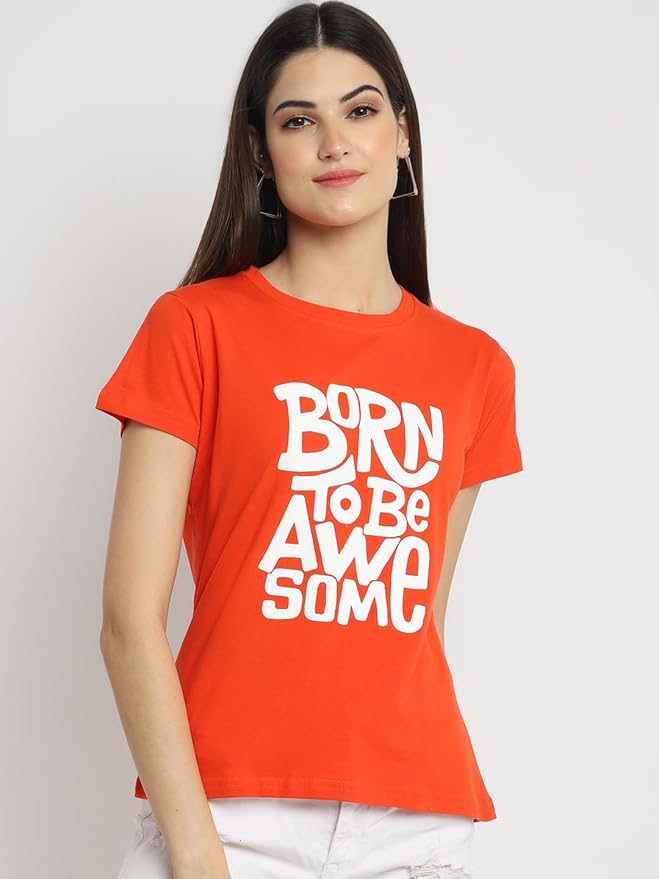 Women’s “Born To Be Awesome” Graphic Printed Cotton T-Shirt