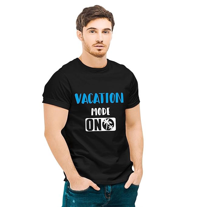 Vacation Mode ON Black Printed T-Shirt