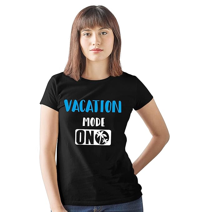 Vacation Mode ON Black Printed T-Shirt