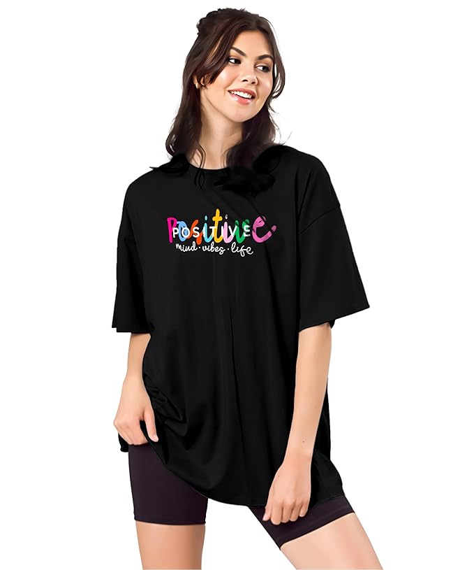 "Positive Mind Vibes Life" Oversized Graphic Printed Women’s T-Shirt | Trendy Casual Wear