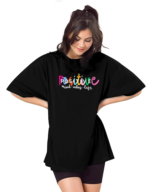 "Positive Mind Vibes Life" Oversized Graphic Printed Women’s T-Shirt | Trendy Casual Wear