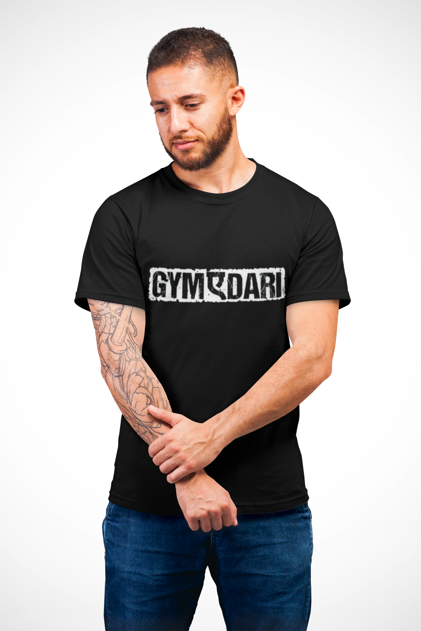 GYMADARI Men’s Graphic Printed Black T-Shirt | Bold Gym Motivation Tee