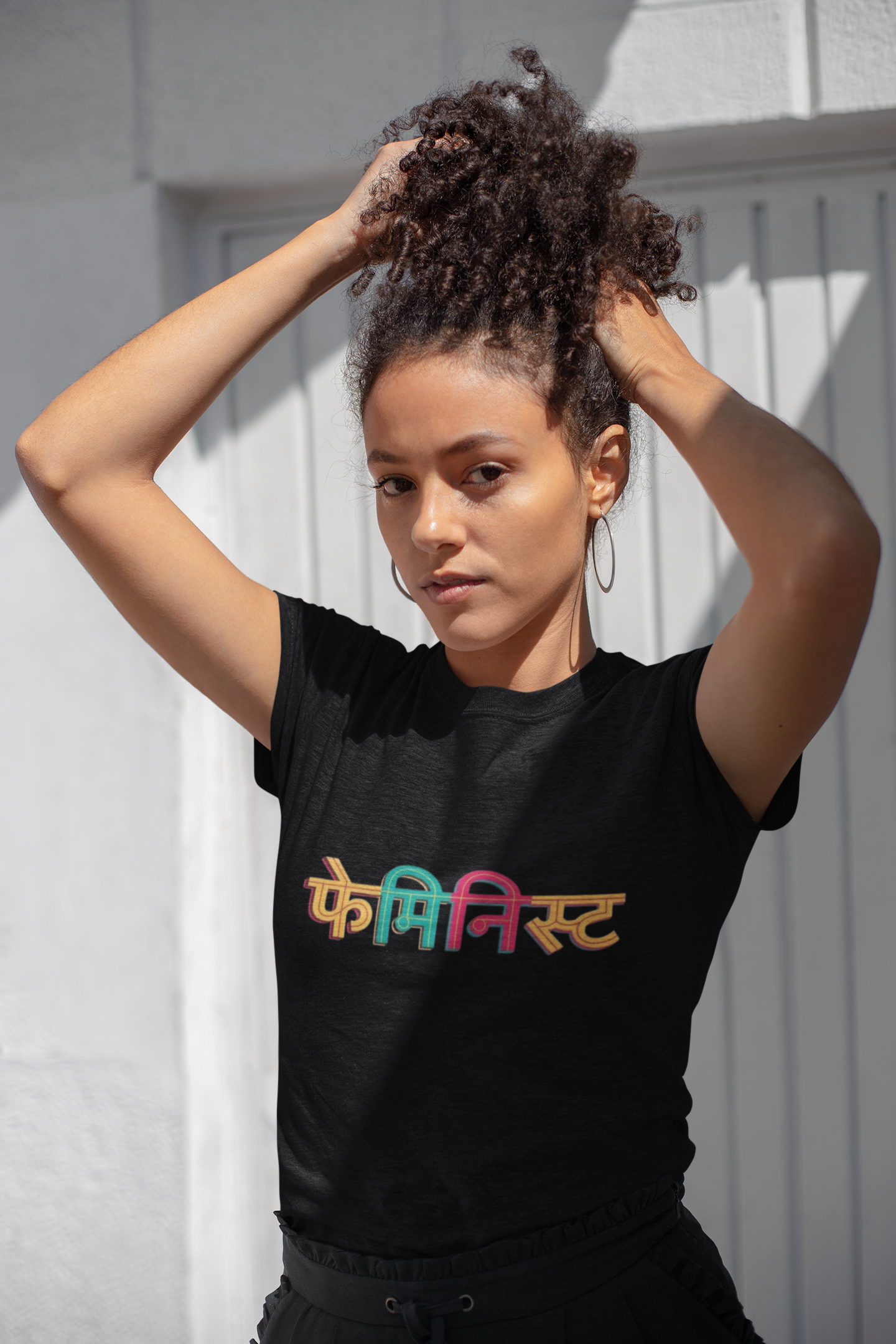 फेमिनिस्ट Multicolor Hindi Typography Black T-Shirt