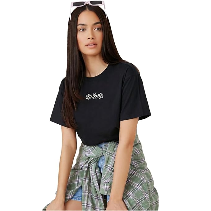Trippy Flowers Minimal Black T-Shirt
