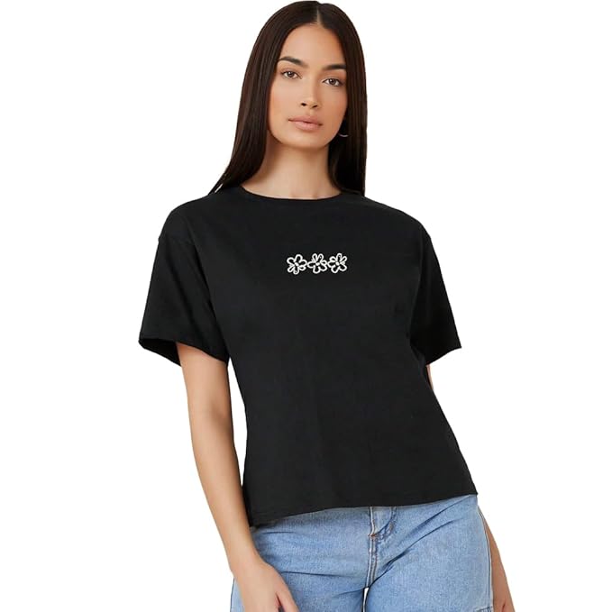 Trippy Flowers Minimal Black T-Shirt