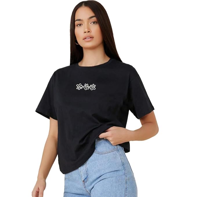 Trippy Flowers Minimal Black T-Shirt