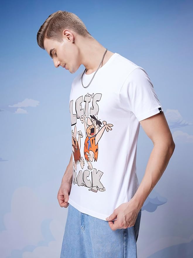 Flintstones “Let’s Rock” Cartoon Graphic White T-Shirt