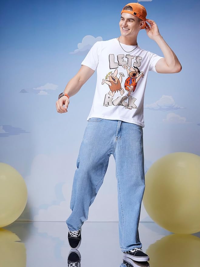 Flintstones “Let’s Rock” Cartoon Graphic White T-Shirt