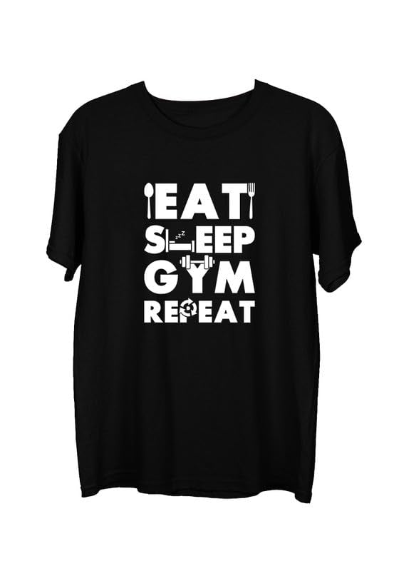 Eat Sleep Gym Repeat Graphic Printed Black T-Shirt