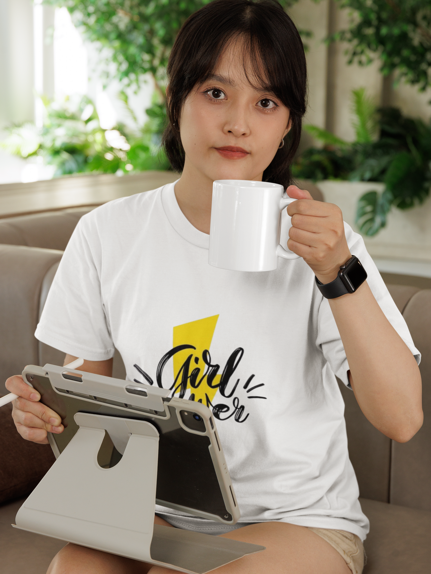 "Girl Power" Lightning Bolt Graphic White T-Shirt