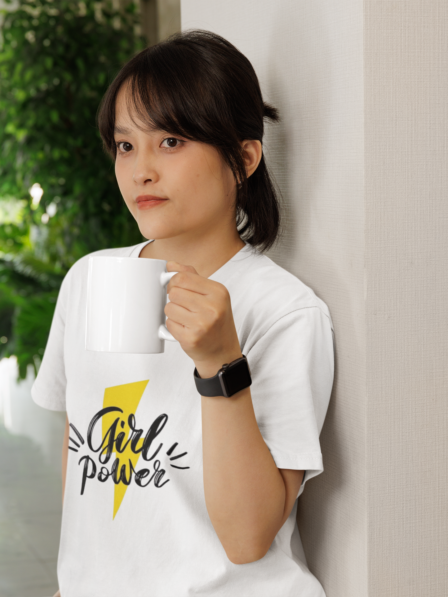 "Girl Power" Lightning Bolt Graphic White T-Shirt