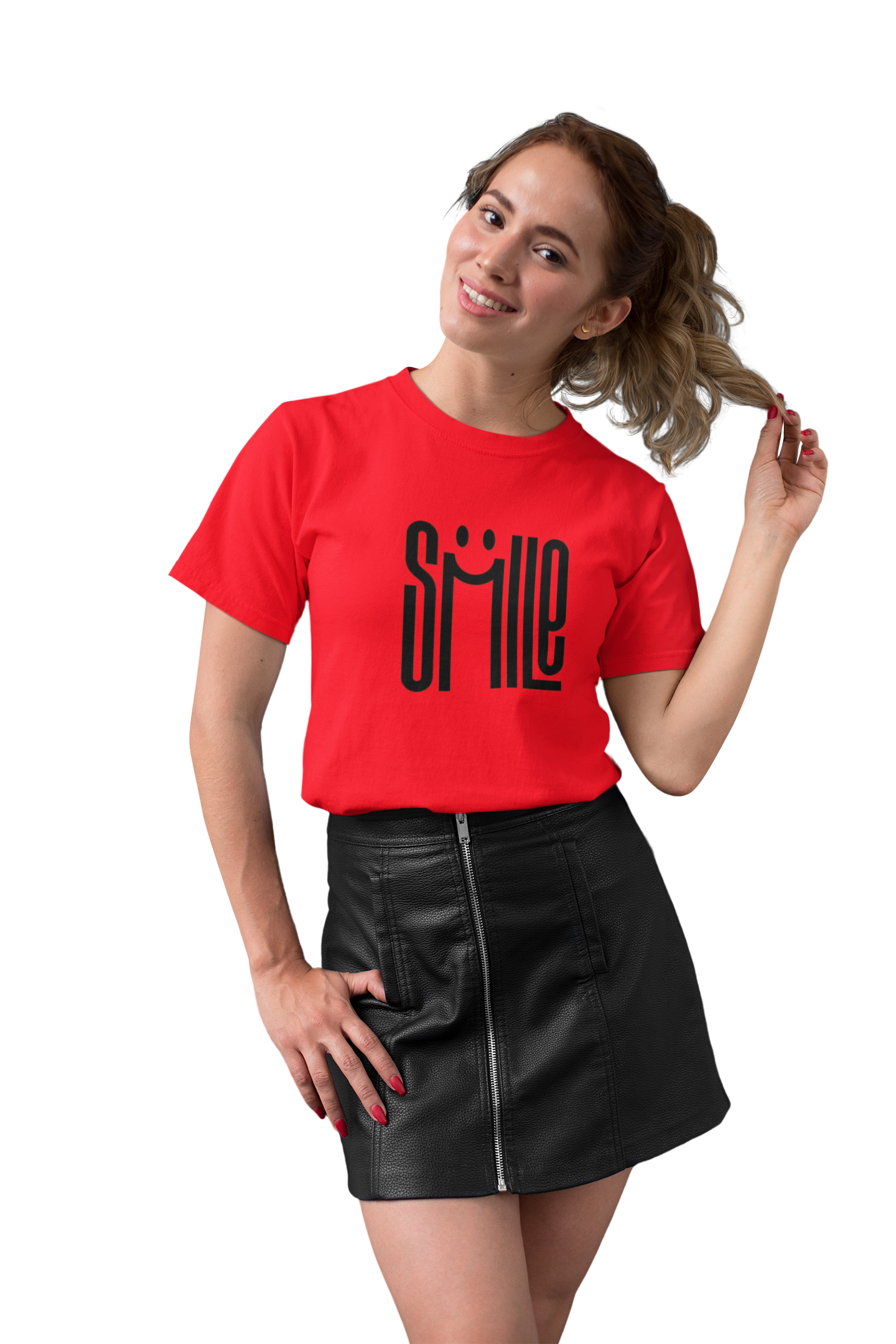 Bold Red "Smile" Graphic T-Shirt for Women