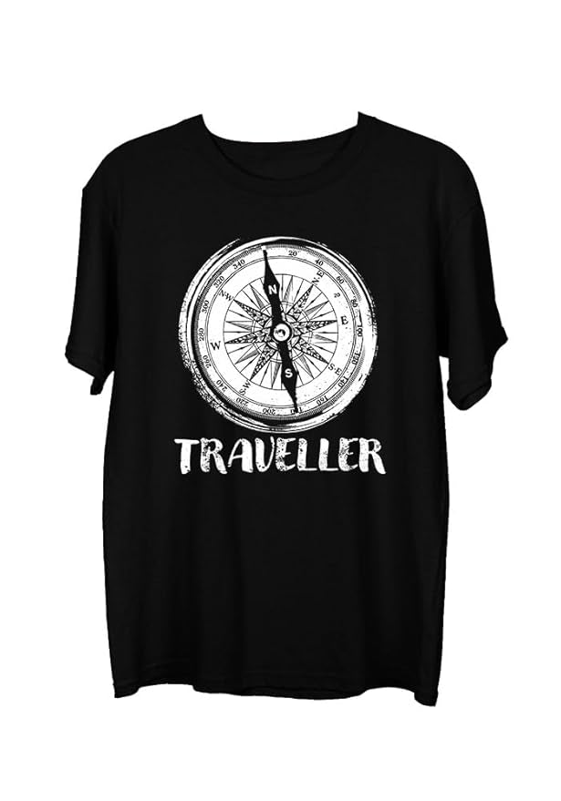 Black “Traveller” Compass Graphic T-Shirt for Men