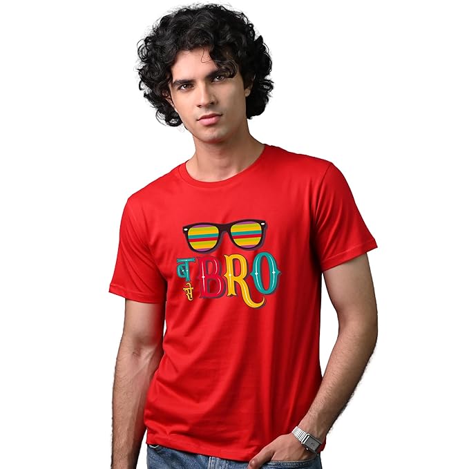 Black Graphic Tee with “तू मेरा BRO” Print – Fun & Quirky Style