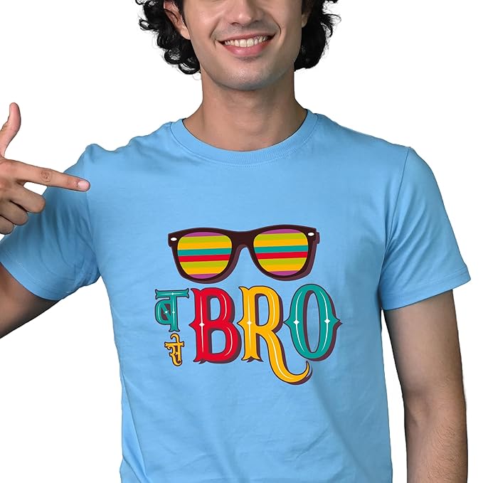Black Graphic Tee with “तू मेरा BRO” Print – Fun & Quirky Style