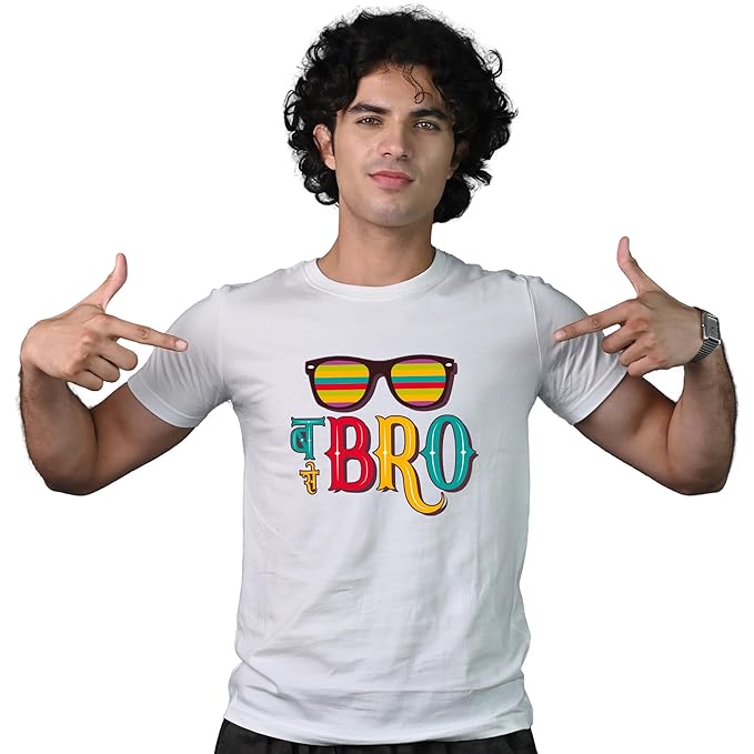 Black Graphic Tee with “तू मेरा BRO” Print – Fun & Quirky Style