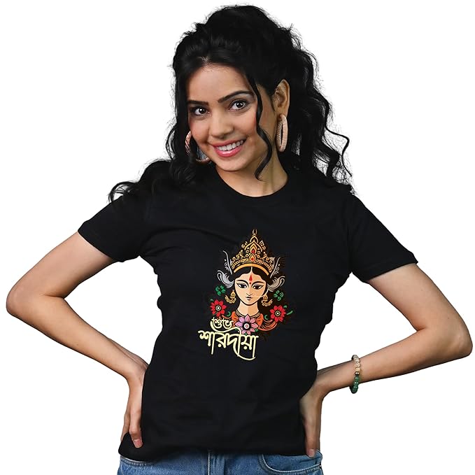 White Durga Face Graphic Tee – Shubho Sharodiya Festival Special