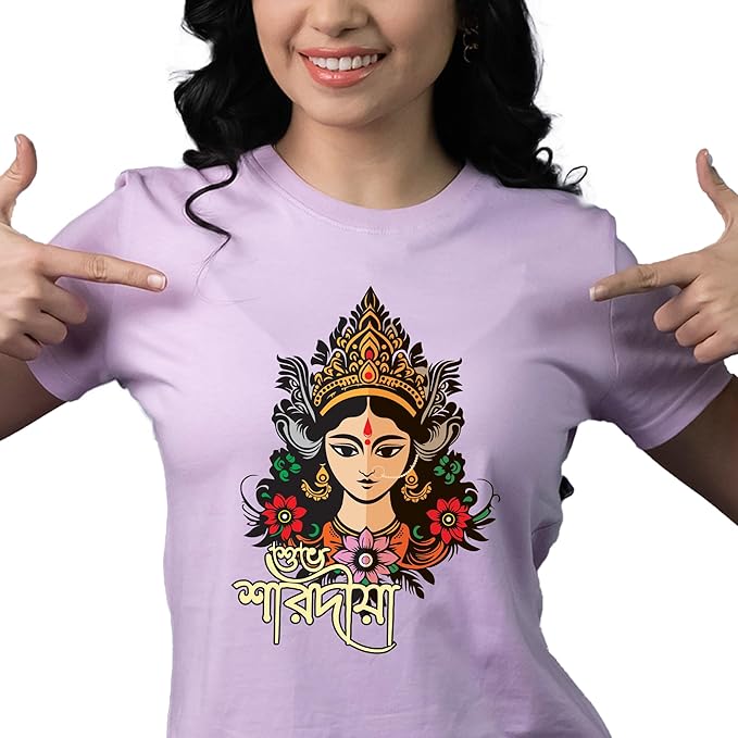 White Durga Face Graphic Tee – Shubho Sharodiya Festival Special