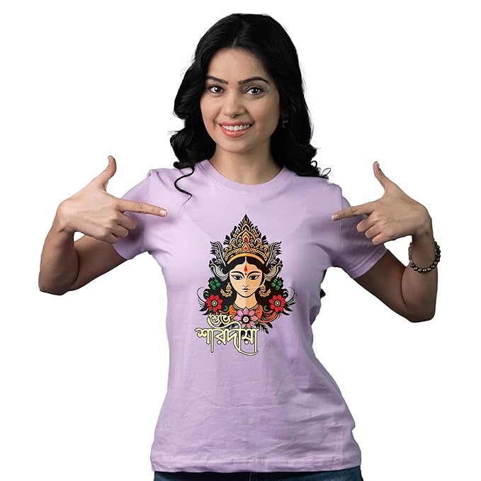 White Durga Face Graphic Tee – Shubho Sharodiya Festival Special