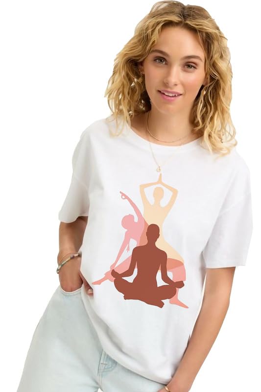 White Yoga Graphic T-Shirt – Calm & Balance Design