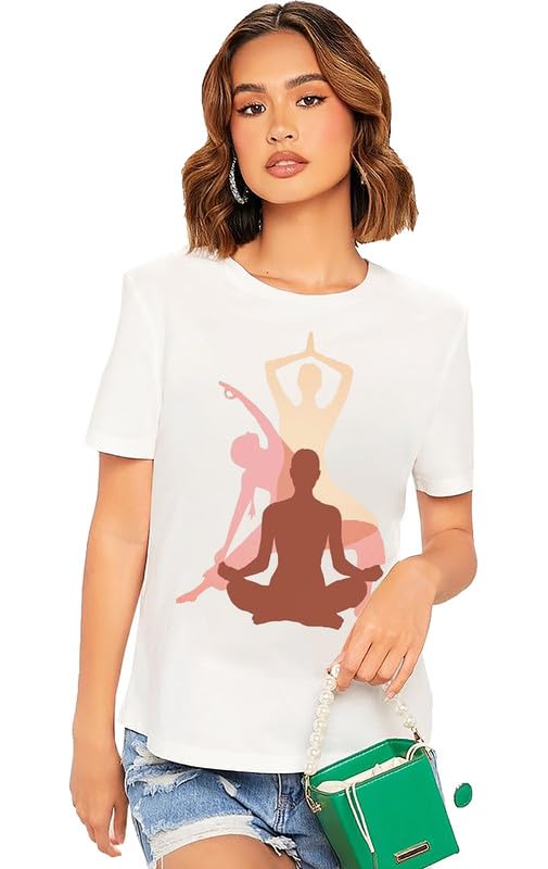 White Yoga Graphic T-Shirt – Calm & Balance Design