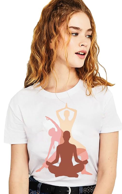 White Yoga Graphic T-Shirt – Calm & Balance Design