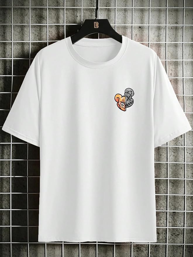 Minimalist White T-Shirt with Split Teddy Bear Chest Print